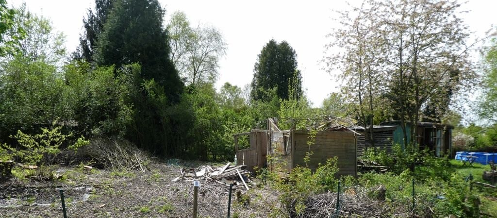 Sonnenblumenweg 9: ein vorgeräumter Garten mit alter Laube